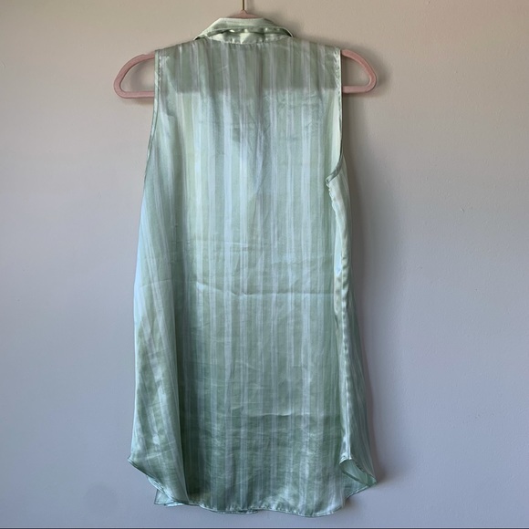 Halston Vintage Button Front Tunic Tank Top Green Stripe Satin Feel Size Medium - Picture 4 of 6
